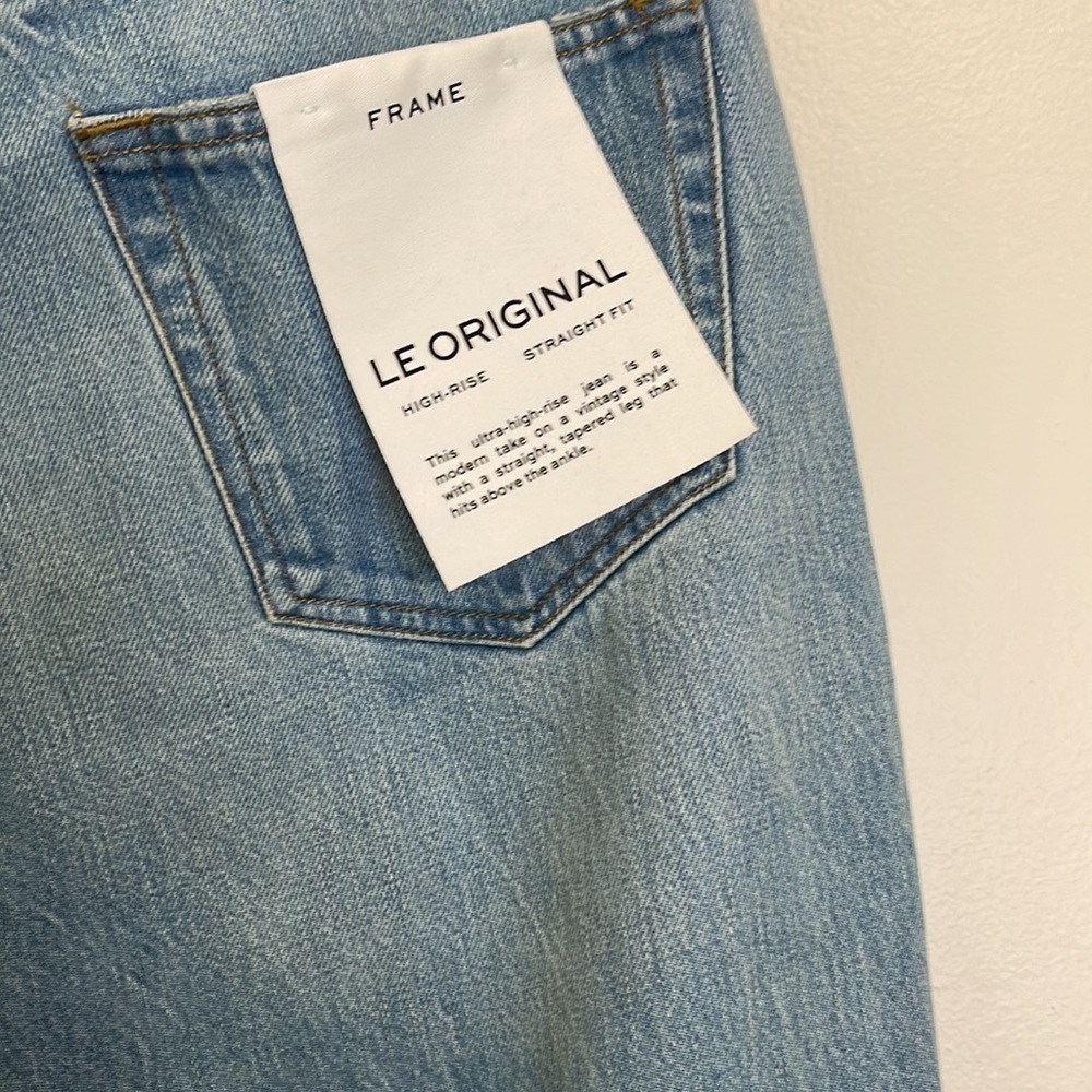Frame Le Original High Rise Straight Fit Button Fly Distressed Jean - Picture 9 of 11